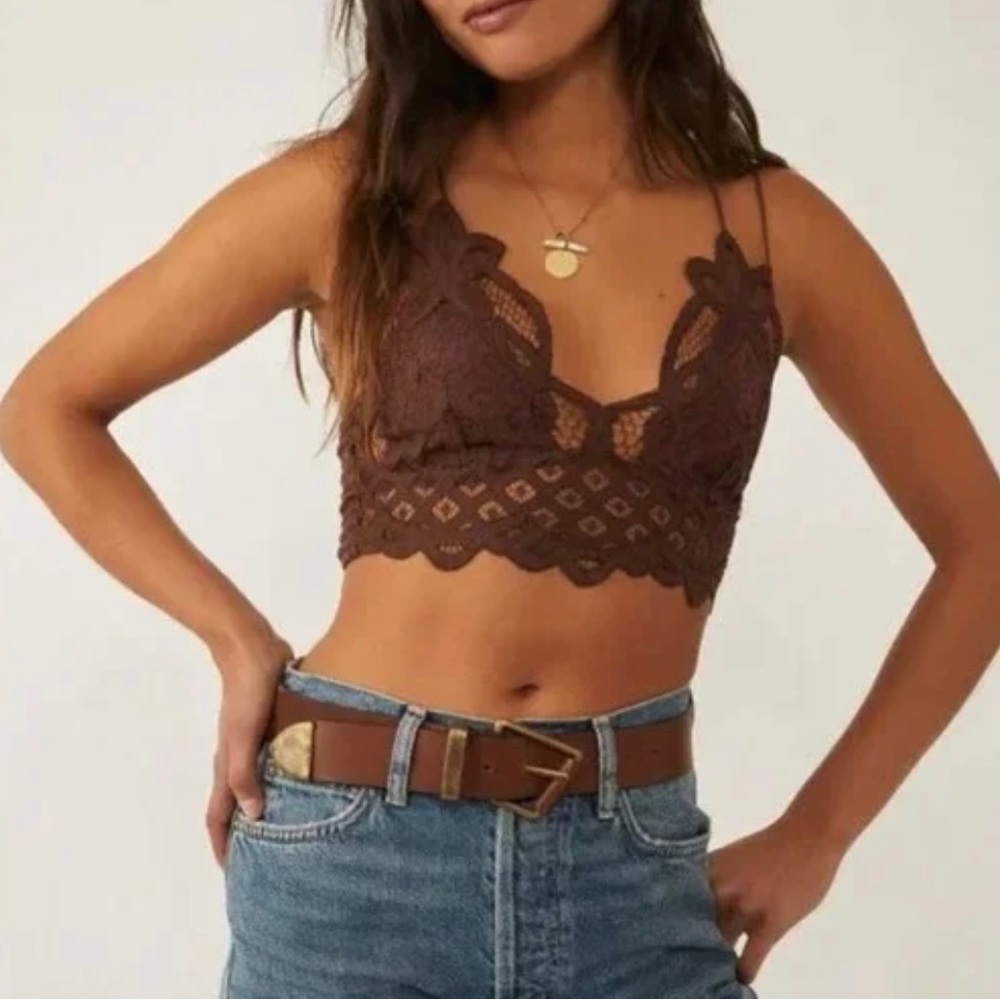 Free People Adella Lace Bralette Chocolate Brown - Picture 3 of 6